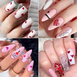 Valentine’s Day Nail Art Stickers Decals 3D Self-Adhesive Nail Art Supplies Red Glitter Heart Nail Decals Love Heart Red Lips Rose Letter Design Nail Stickers for Women Nail Art Decorations 9 Sheets