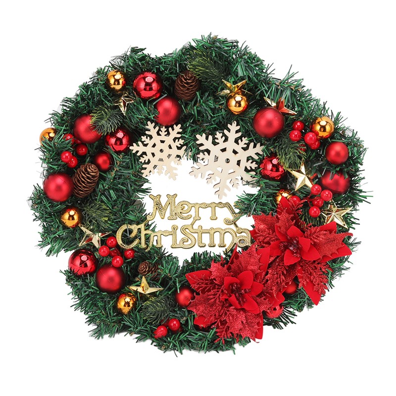 Christmas Wreath Snow Pine Cone Xmas Ball Wreath for Indoor