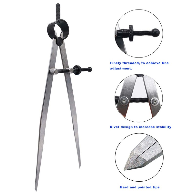 ZLKSKER 8 Inch Adjustable Lockable Steel Wing Divider, Leather Compass