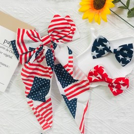 4th of July Hair Bow Clips for Women, Us Flag Ribbon Bow Hair Clips 3Pcs Hair Clips Set, for Patriotic Activity Party Hair Accessories