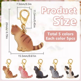 DELORIGIN 25Pcs Cat Clip on Lobster Clasp Charm 5 Styles Alloy Enamel Pendants Cute Dangle Jewelry Charms Decoration for Keychain DIY Bracelet Necklace Bags Making Crafts Accessories