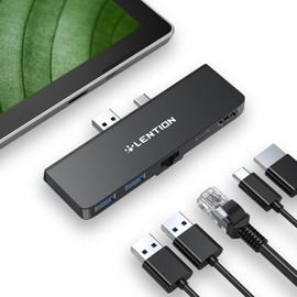 LENTION Surface Pro 7 - Estación de acoplamiento para concentrador USB C, 5 en 1 Surface Pro 7 Hub, 4K a 60Hz USB-C a HDMI, USB C a Gigabit Ethernet, 2 concentradores USB 3.0, concentrador PD de 60 W