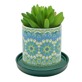 2 Pack Ceramic Plant Saucer Pot Tray 8 Inch, Planter Saucers 4 5 6 7 8 9 10 11 12 Inch for Indoors Outdoor, Durable Sturdy Flower Drainage Tray for Glazed Pots Base (8.5 Inch Green)