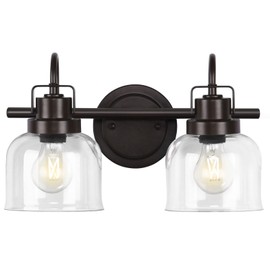 2 Lights Bathroom Vanity Light, Bronze Modern Wall Light Fixtures Over Mirror, Industrial Wall Sconce with Clear Glass Shade, Farmhouse Wall Sconce for Bedroom, Living Room, Hallway(Exclude Bulb)