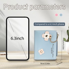 Andiker Kleine Geldbörsen für Frauen, PU-Leder kompakte Bi-Fold Damen Geldbörse mit Reißverschluss Münzfach Exquisite Damen Geldbörse mit floralen Schnalle Design (Blau)