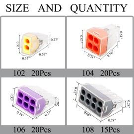 75PCS Push-in Electrical Wire Connector 2 4 6 8 Port Wire Nuts Quick Connection Terminal Compact Wire Connectors for 20-12 AWG Solid and Stranded Electrical Conductors