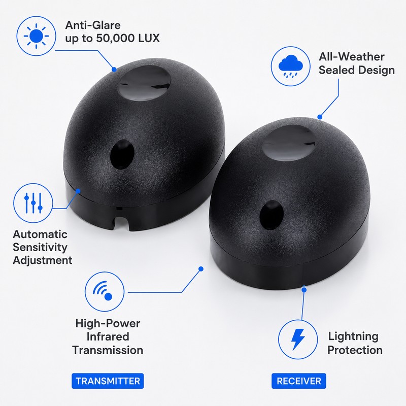 Single-Beam Infrared Sensor for Gates & Doors – Anti-Glare Outdoor