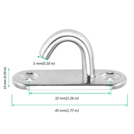 FUNSUEI 18 PCS 4.5 x 1.5cm Stainless Steel Ceiling Hooks, Heavy Duty M5 Pad Eye Plate with Screws, Open Pad Eye Plate U Hooks Ceiling Light Hook Plate for Hanging Lamp, Plant Basket, Ceiling Fan