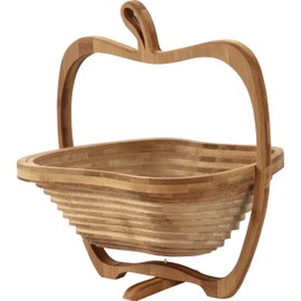 Fuji Boeki 28681 Basket, Accessory Box, Width 10.6 x Depth 9.1 x Height 11.8 inches (27 x 23 x 30 cm), Bamboo Folding Trivet, 2-Way, Size M, Apple