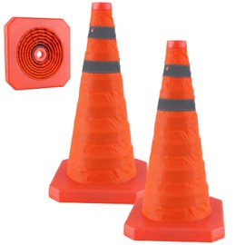 18 Inch 2 Pack Collapsible Traffic Safety Cones, Orange Parking Cones with Reflective Collars, Multi Purpose Pop-up Cones for Road Safety, Road Parking, Driving Training, Parking Lots