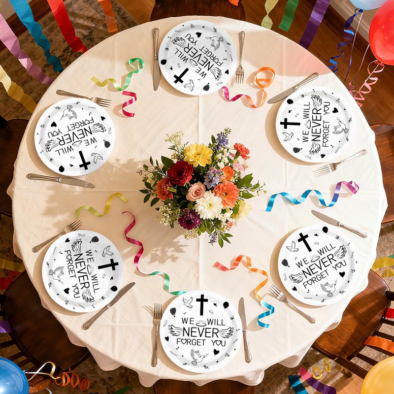 50Pcs Memorial 9" Heavy Duty Plates Funeral Celebration Plates