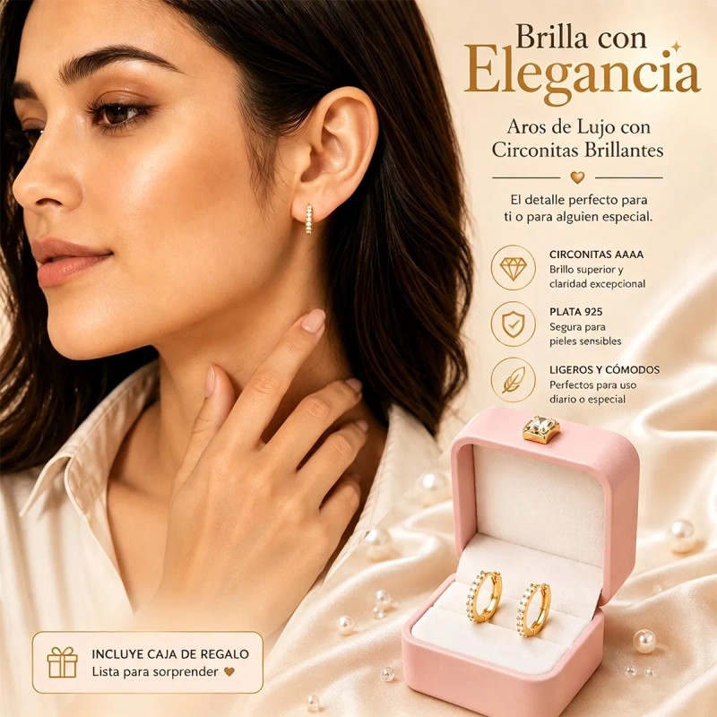 Arracadas Huggie Circonia Pavé Oro Laminado 10mm Elegante