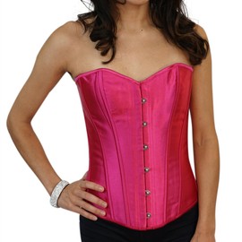 Chicastic Hot Pink Satin Sexy Strong Boned Corset Lace Up Overbust Bustier Bodyshaper Top - Small