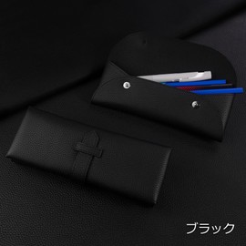 COGURE COPEN Pencil Case, Genuine Leather, Simple, Stylish, Unisex, Gift Box Included, Black, Single