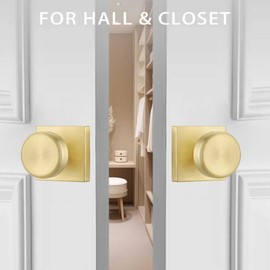 STARPY Brushed Gold Door Knobs Interior with Square Rosette, 2 Pcs Dummy Knobs for Closet
