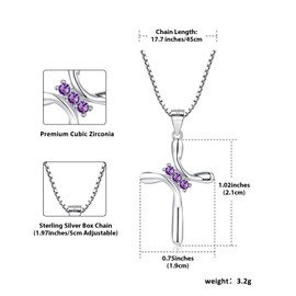 EVERU S925 Sterling Silver Cross Necklace for Women Birthstone Necklace with Cubic Zirconia 18K Gold Plated Cross Pendant Jewelry Ideal Gift Purple Amethyst February