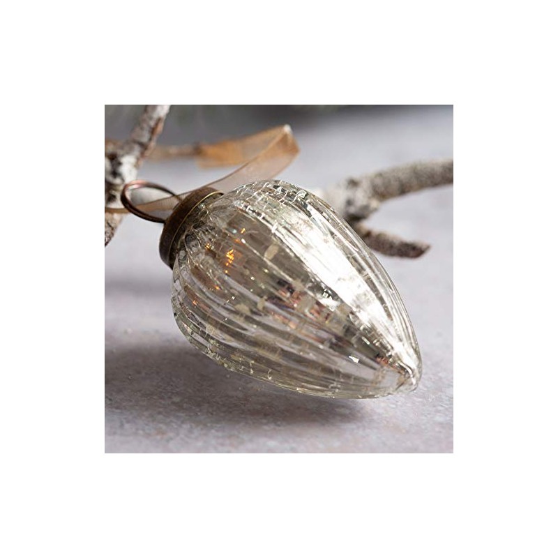 Aurora Christmas Glass Pinecone Christmas Bauble, Silver, 2"