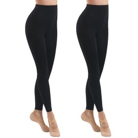 MANZI Ballet Tights for Women, 2 Pairs, Without Foot Tights, 40 Denier, Soft Opaque Leggings, Dance Tights, black, S-M