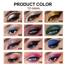 12pcs Hochpigmentierter-Schimmernder Lidschatten Stift Set-Glitter Schwarz/Gelb/Rosa/Grau/Blau/Grün/Lila, Langlebig,Wischfest & Verblendbar | Wasserfest,Schimmerstift für Augen/Liner/Highlight