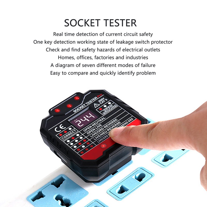 Socket Tester Outlet Electrical Receptacle Detector Phase Supply Polarity Voltage