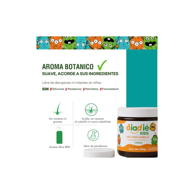 DIADIE KIDS Gel para cabello de linaza sábila, frizz rizos