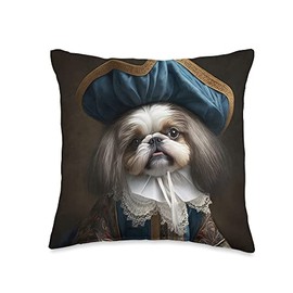 Royal Dog Tails: Regal Lineage Canine Portraits Royal Fluff: Adorable Shih Tzu Pup with a Majestic Attitude Throw Pillow, 16x16, Multicolor