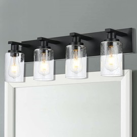 WINSHEN Bathroom Vanity Light Fixtures 4-Lights Seeded Glass Cylinder Shade Modern Farmhouse Wall Sconce Lighting Bath Vanity Lights Over Mirror