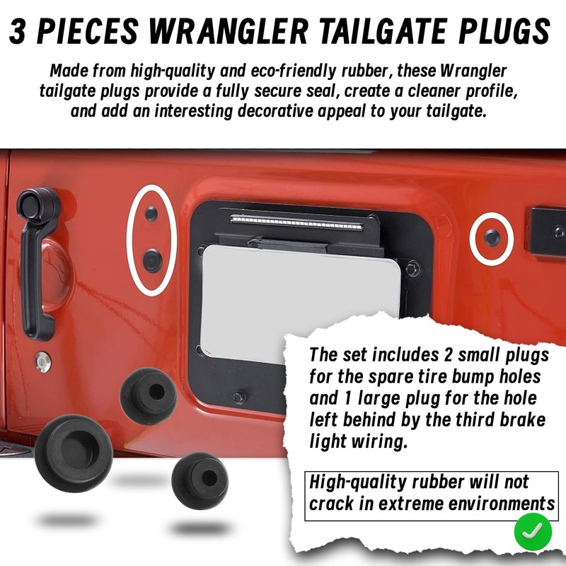VIKOS Products (Combo Pack) 3 Pieces Wrangler Tailgate Plugs and