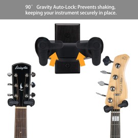 Sondery Guitar Wall Mount Hanger, Auto Lock and Adjustable Hook Holder for Acoustic and Electric Guitar, Ukulele, Bass, Banjo and Mandolin, Safely Cradles Nitro-Finished and High-End Guitars
