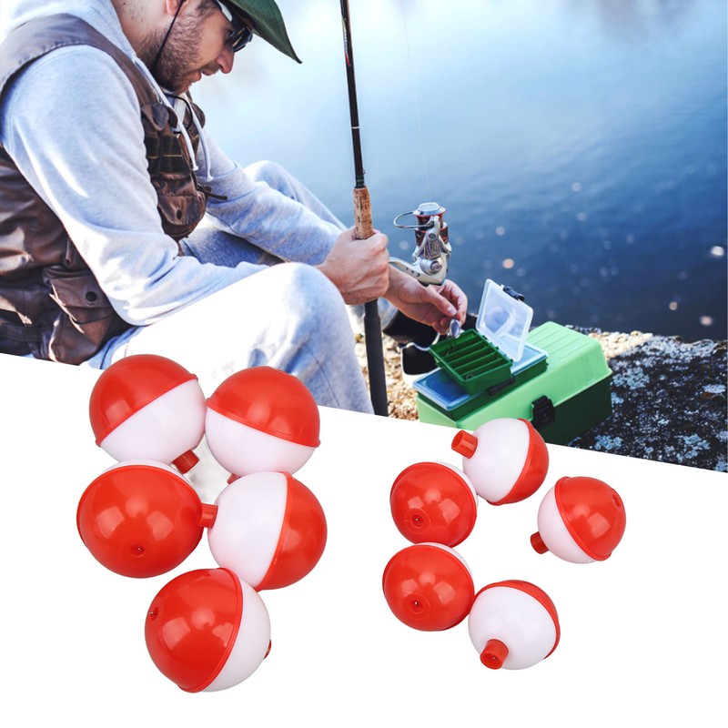 50PCS Ball Shaped Fishing Float Plastic White Red 2 Specifications