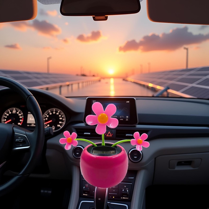 Solar Powered Dancing Flower Car Decor - Rose Red Bobblehead
