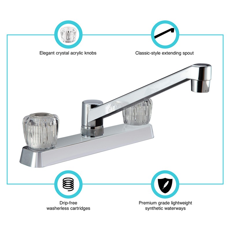 Dura Faucet DF-PK600A-CP RV Kitchen Sink Faucet with Crystal Acrylic