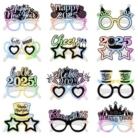 12Pcs 2025 New Years Glasses Glitter Happy New Year Glasses, New Years Decorations 2025 Glasses for New Years Colorful Decorations 2025 Colorful Nye Glasses 2025 for Colorful Nye Decorations 2025
