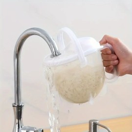 Automatic Rice Washing Strainer with Lid, Hands-Free Kitchen Colander for Rice, Beans, Fruits, Vegetables and Grains, Easy Clean Kitchen Gadget