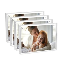 Hexsonhoma Acrylic Picture Frame 6 x 9 cm, Pack of 4, Clear Double-Sided Magnetic Photo Frame, Freestanding Frameless Picture Display, Purse Small Picture Frame for 6 x 9 cm