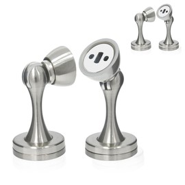 HOMOTEK 4 Pack Magnetic Door Stopper, Magnet Door Stop Heavy Duty Zinc& Rubber Tip Magnetic Door Catch Door Holder, Door Handle and Wall Protector(Brushed Stainless Steel)