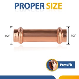 20-Pack GUOFIS Copper Press Fittings,1/2 Inch x 1/2 Inch Extended Coupling NO Stop, Copper Press Fit Coupler(PRESS028-20Pack)