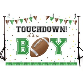 MEHOFOND 7x5ft Touchdown Boy Baby Shower Backdrop It's A Boy Banner Rugby Sports Soccer Ball American Football Background Green Brown Confetti Party Decor Photo Booth Props