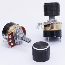 TWTADE 2Pcs 10K Ohm Single Linear Taper Dimmer Potentiometer with on/Off Switch + 2pcs Black Aluminum Alloy knob
