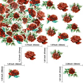 Ephlyn 48Pcs Rose Cupcake Toppers Wafer Paper Rose Flower Cupcake Picks Rose Edible Cupcake Decorations for Roses Theme Wedding Engagement Valentine's Day Birthday Party Decoration Supplies Red