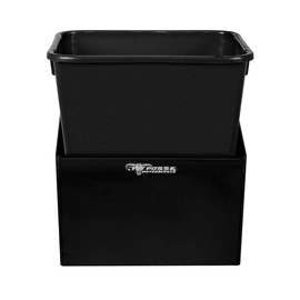 Pit Posse 453BK Refuse Container Bin and Aluminum Trash Can Holder Set - Garage Organizer Enclosed Race Trailer Shop Storage Wall Mounted Aluminum Disposal Waste Bin and Hanger (Black)