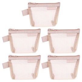 sourcing map Mini Zipper Mesh Bag 3" x 5", 5 Pcs Nylon Small Makeup Zipper Mesh Pouch Cosmetic Case Mesh Storage Bags for Earphone, Credit Card, Pink