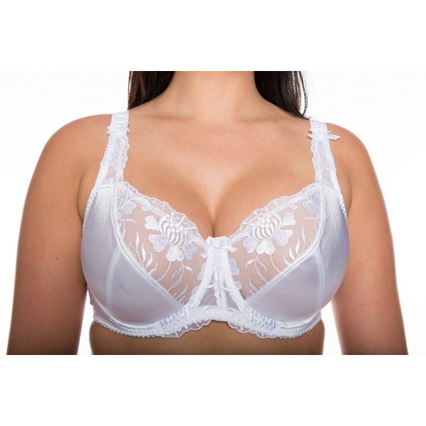 Gemm White Satin Lace Underwired Bra 34D to 46J (44G)