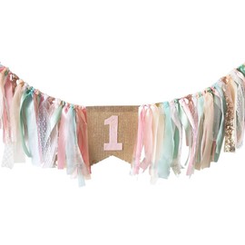 FCLANDING HighChair Banner for 1st Birthday of Girls - First Birthday Decorations for Photo Booth Props, Pink Tiny Fresh INS style Birthday Souvenir and Gifts, Best Party Supplies