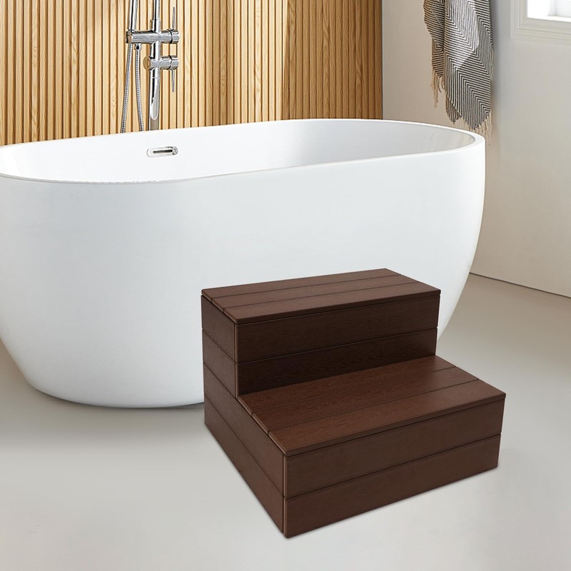 2-Step Hot Tub Stairs, 25 Inch Wood Bathtub Steps, Modern