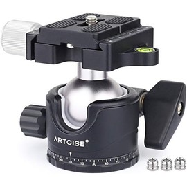 Low Profile Ball Head 36mm Stability Panoramic Tripod Head 360 Rotating Professional All Metal Ballhead with 1/4 inch QR Plate for DSLR Cameras Tripods Monopods Camcorder Slider Max Loading 33lbs/15kg