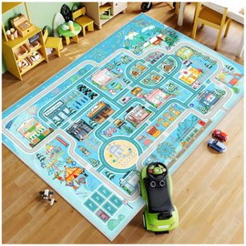 Fuzorise Kids Car Rug for Playroom Rugs, Kids Road Rug for Girls Bedroom Carpet and Boys Bedroom Carpet, Washable Anti Slip Kid Rugs, Kid Educational City Traffic Route Map for Classrooms.