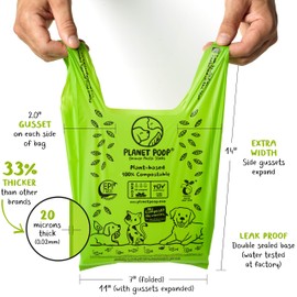 PLANET POOP Home Compostable Dog Poo Bags with Handles, Standard Size 60 Count, Un-Scented Dog Waste Bag, Thick Leakproof Doggy or Cat Bag, Plant-Based Eco & Earth Friendly Pet Supplies