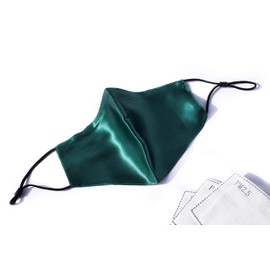 HABAC STUDIO - 100% Mulberry Silk Face Mask Face Masks Washable UK Reusable Face Mask, Black Mens Silk Mask Silk Face Covering for Women 4 Layers Pocket Filter 3x FREE PM 2.5 Filters (Green)