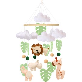 Ueiwffzo Giraffe Lion Mobile Baby Wind Chime Elephant Forest Animals Baby Bed Mobile, Green Leaves Baby Mobile Crib, Hanging Bed Bell, Baby Bed Pendant for Baby Room Decor